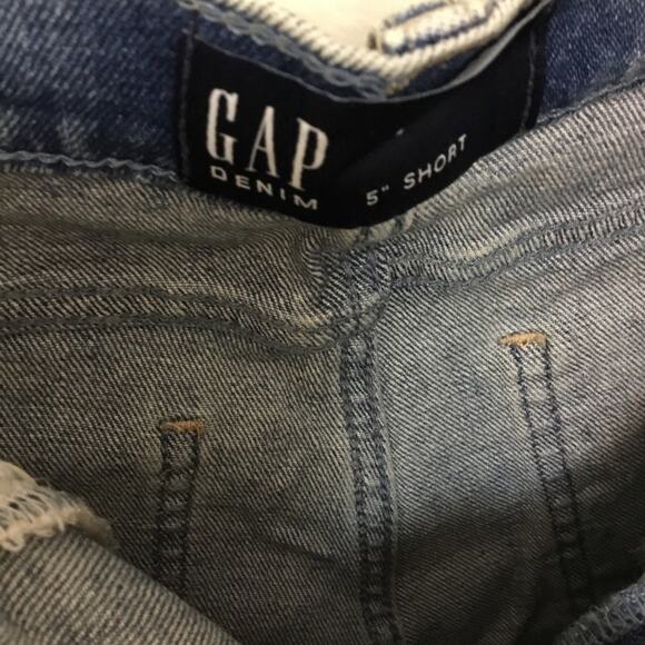 GAP Factory Blue 5" Mid Rise Distressed Denim Shorts With Washwell™ - Picture 9 of 12